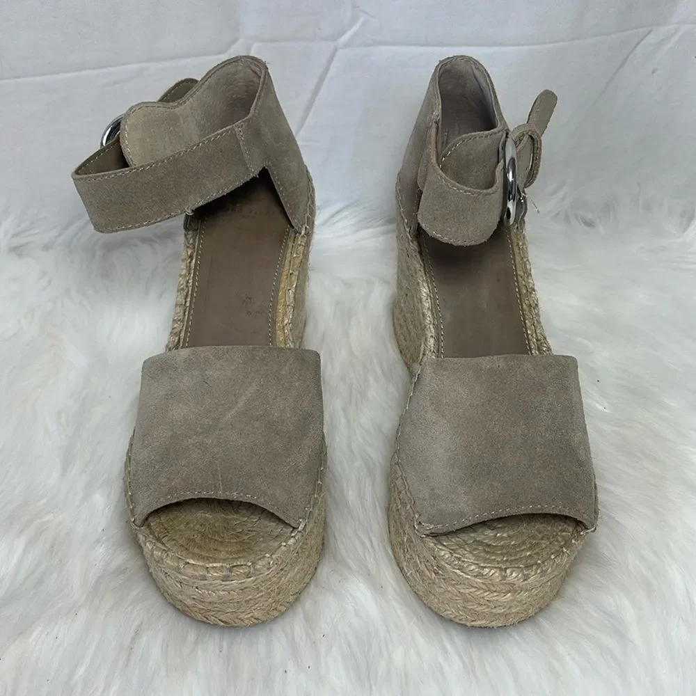 Marc Fisher Alida Tan Suede Platform Ankle Strap Espadrilles‎ Sz 6.5